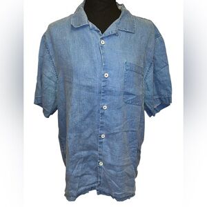 Tommy Bahama Camp Shirt Sea Glass Blue Yonder Solid ST324636 SS Sz Medium EUC